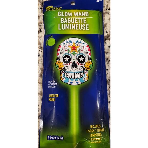 2 Glow in the Dark Glow Wand Stick ~ Day of the Dead Sugar Skull Halloween - Picture 3 of 3